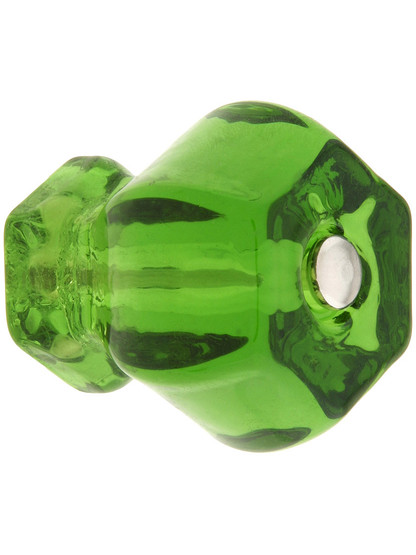 Large Hexagonal Forest Green Glass Cabinet Knob With Nickel Bolt.